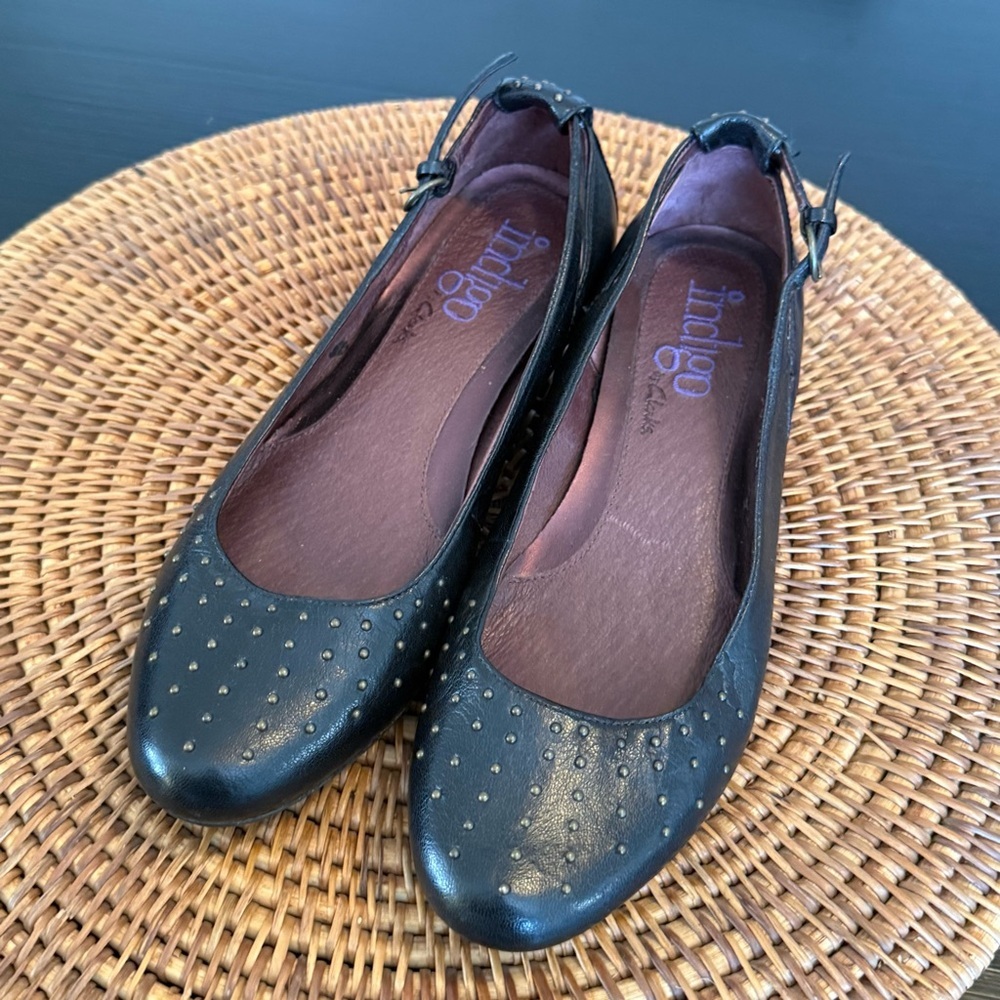 Clarks Black Studded Leather Ballet Flats
